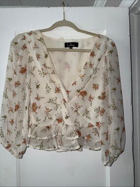 Lulu's Cream Floral Tie-Front Peplum Blouse